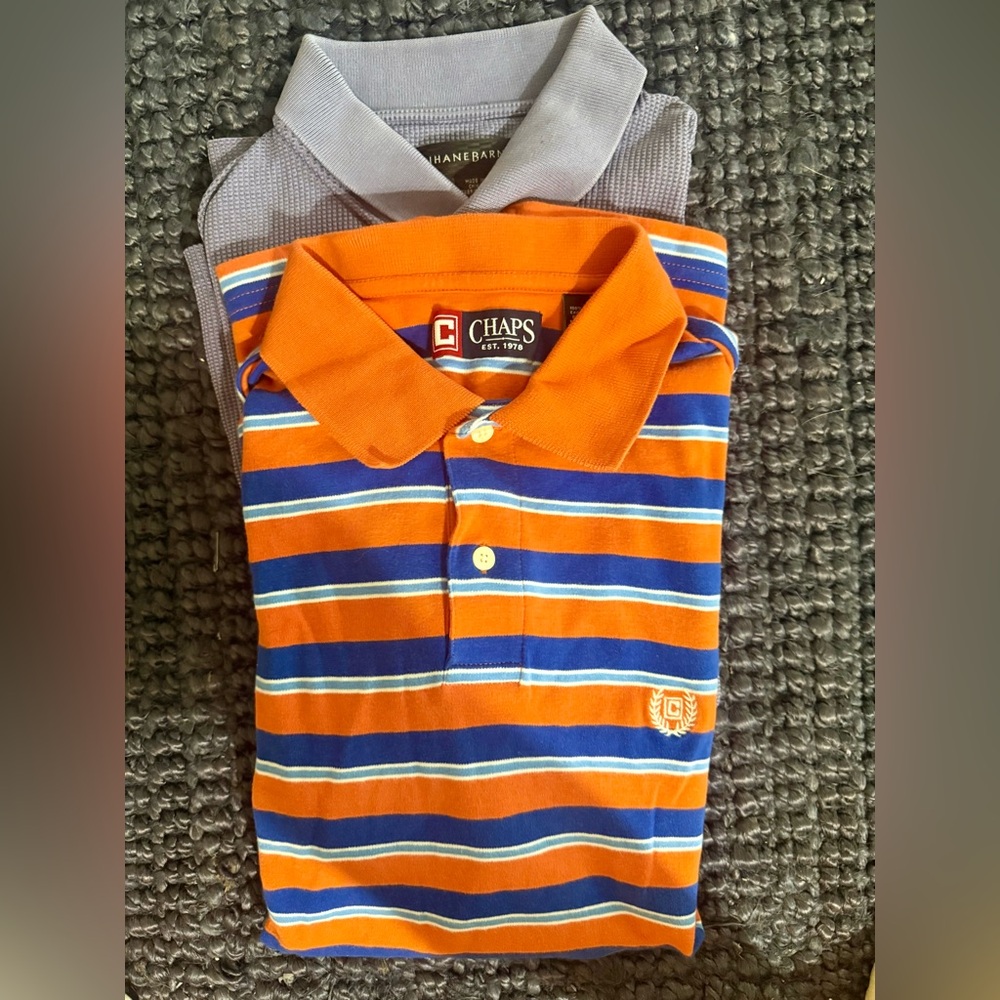 Two men’s stylish polos. Both large
